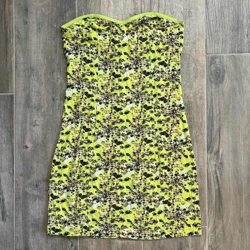 Volcom Strapless Dress in Lime and Black Floral